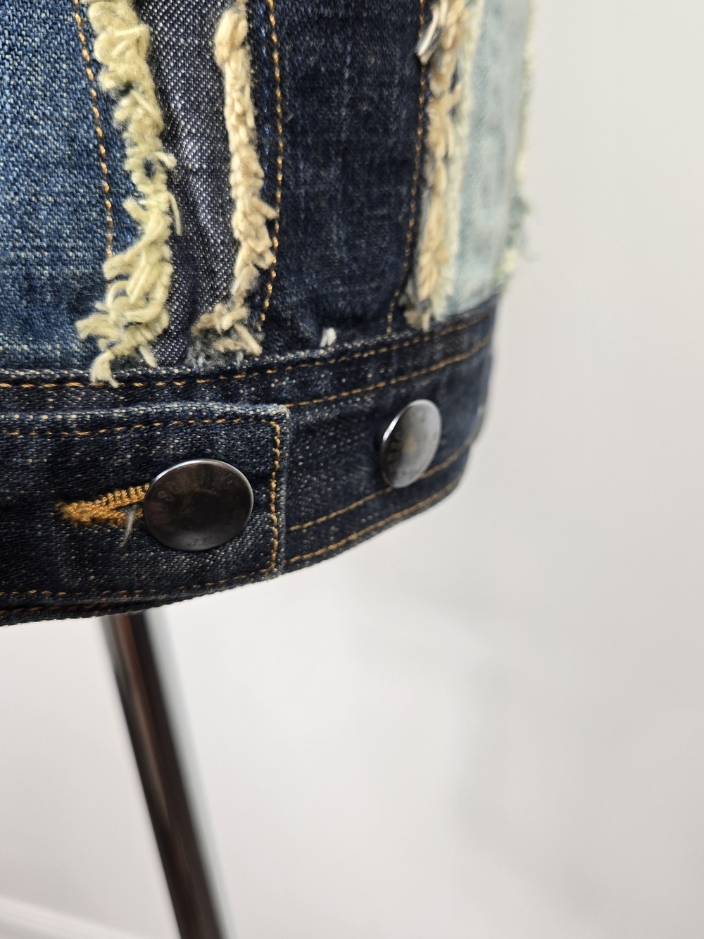 Rare Moschino Jeans Frayed Patchwork Denim Jacket Y2K Boho Grunge Size 8 Luxury - Picture 4 of 9